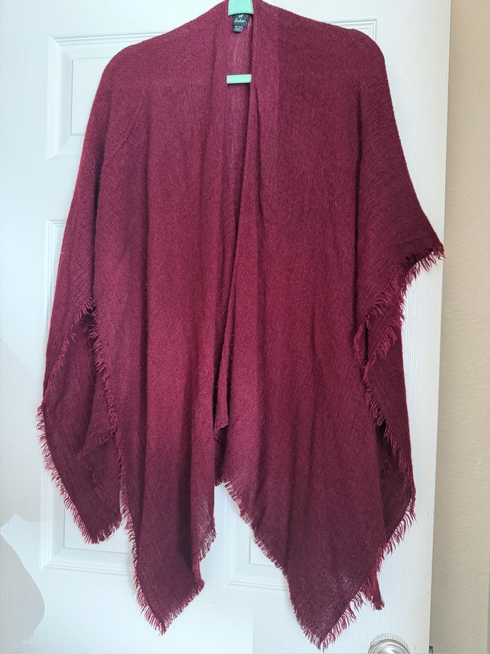 Echo Fringed Cranberry Open-Front Sweater/ruana